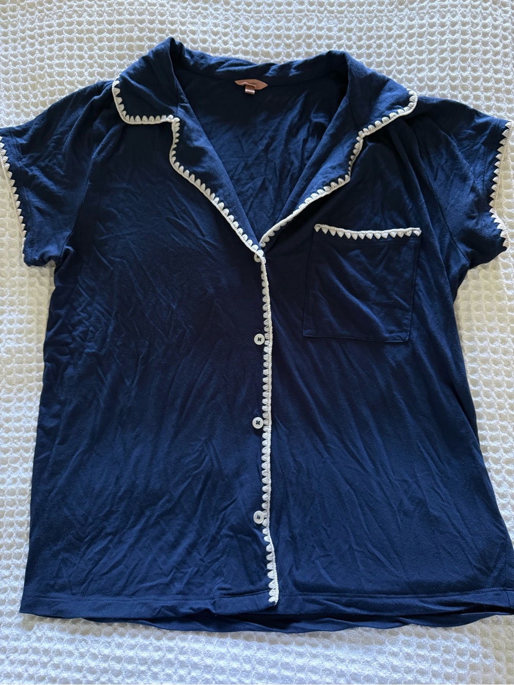 Eberjey X Anthropologie Frida Navy Blue White Button Down Pajama Top Medium M